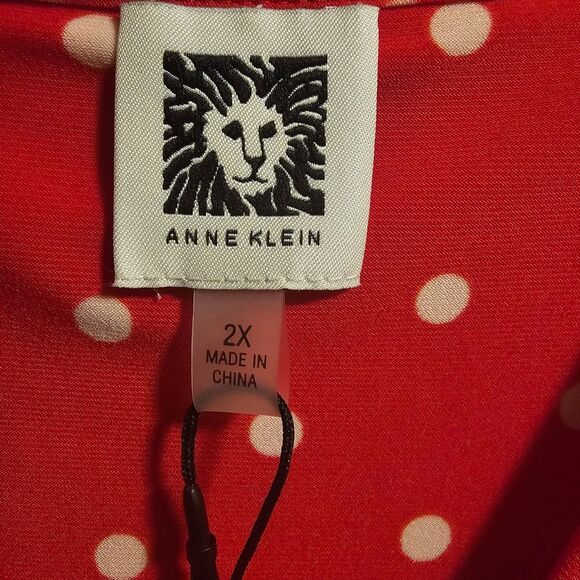ANNE KLEIN 2X RED AND WHITE POLKA DOT DRESS - Picture 4 of 6